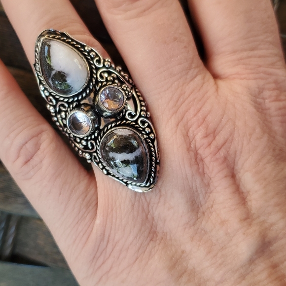 New Amazing Zebra Jasper and White Topaz 925 Silver Statement Ring. - Picture 12 of 16